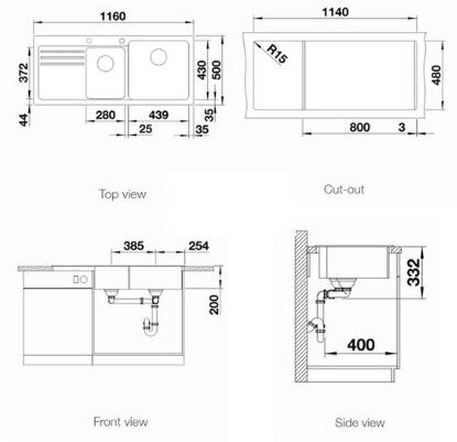 Chậu rửa bát silgranit 2 hố Blanco Naya 8 S 11 thiết kế của Chậu rửa bát Blanco Naya 8 S